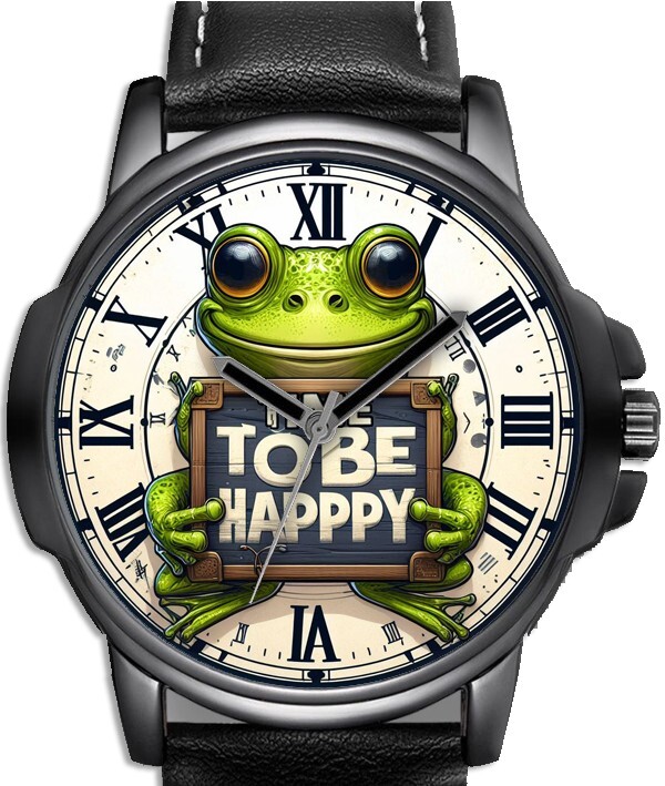 Funny Frog Showing Sign TIME TO BE HAPPY Unique Unisex Beautiful Wrist Watch UK