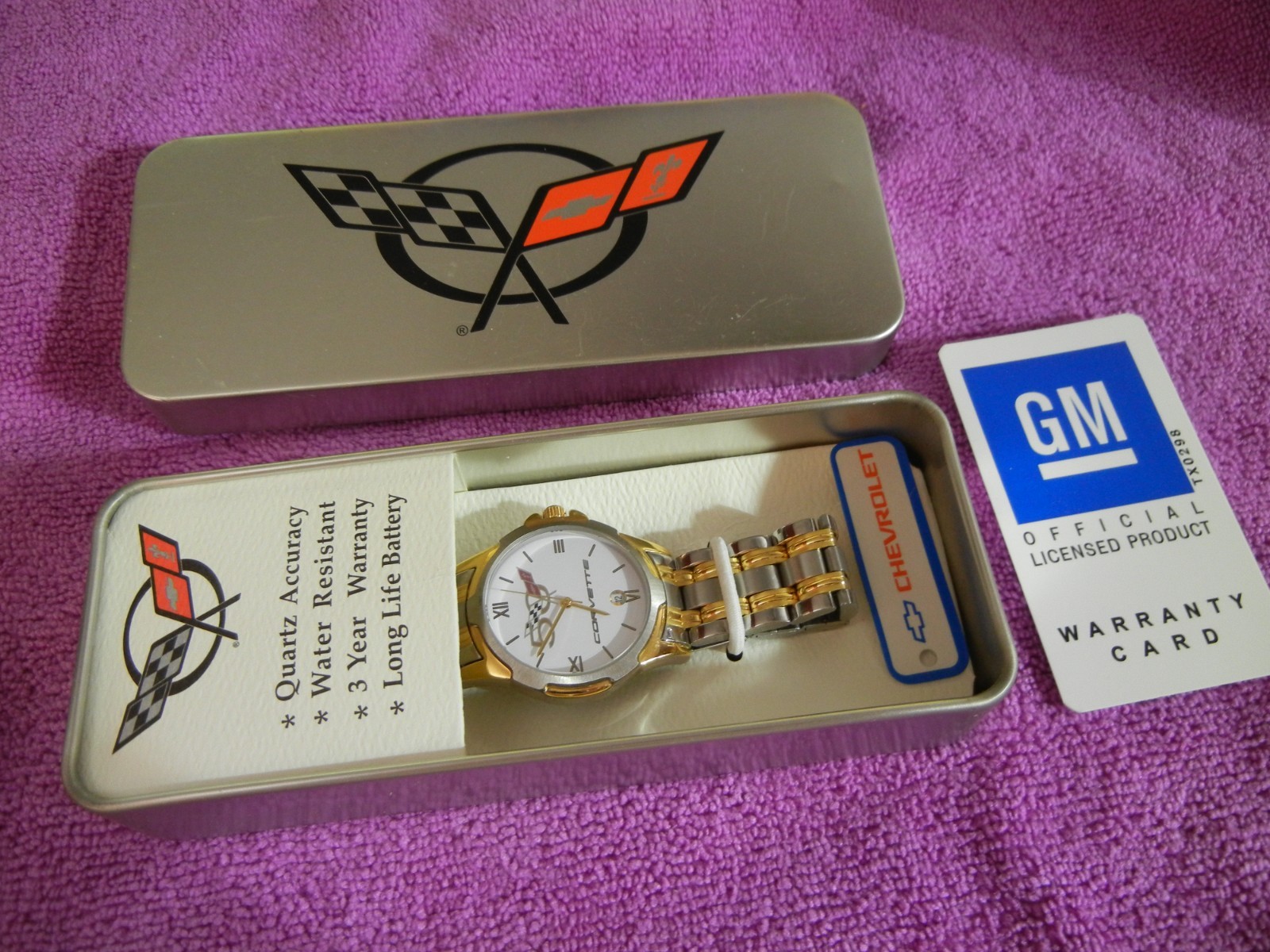 Corvette 50th Anniversary Quartz gold and chrome Band Analog Watch w/ Box