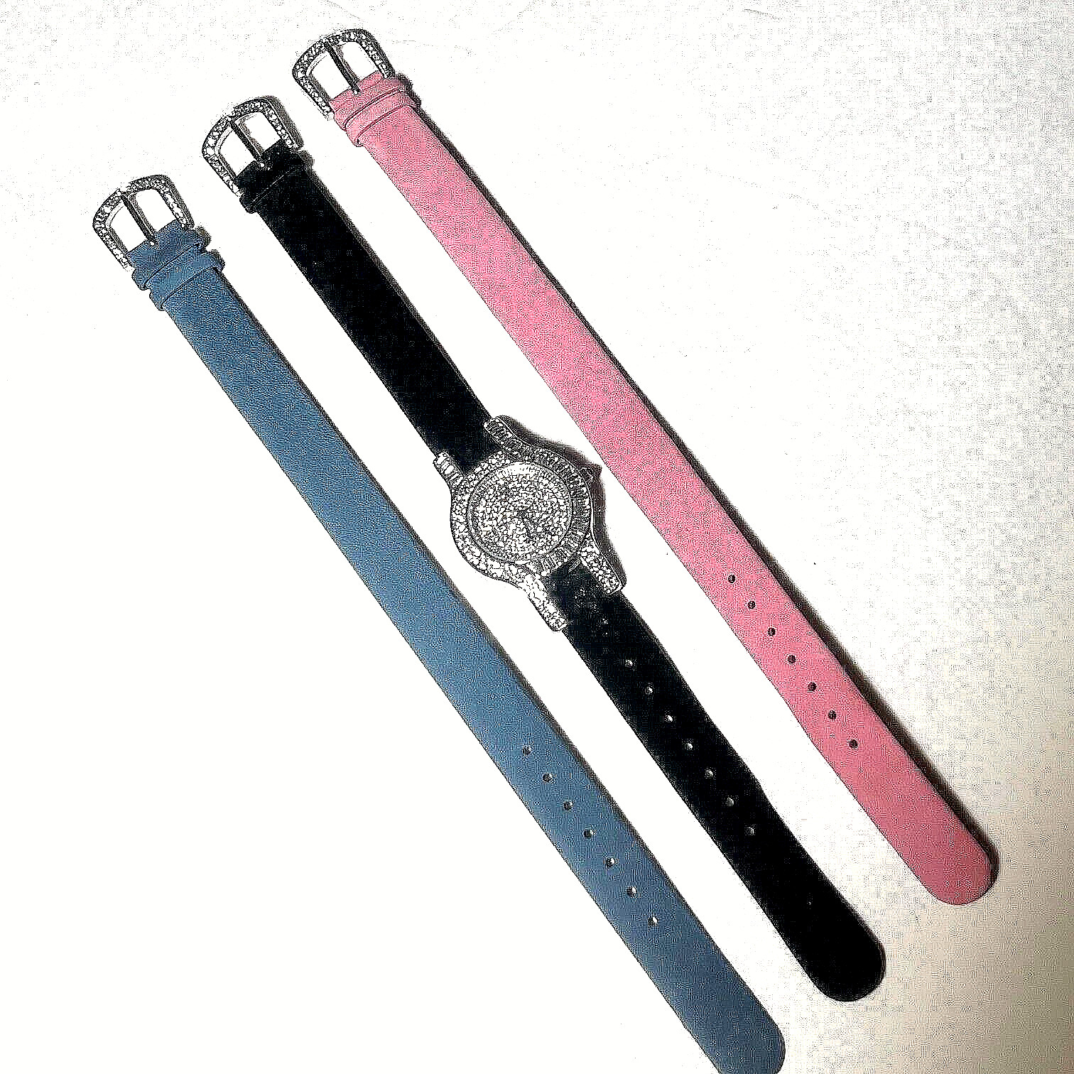 Working Victoria Wieck Ladies Watch Battery Oper 3 Leather Bands Cubic Zirconias