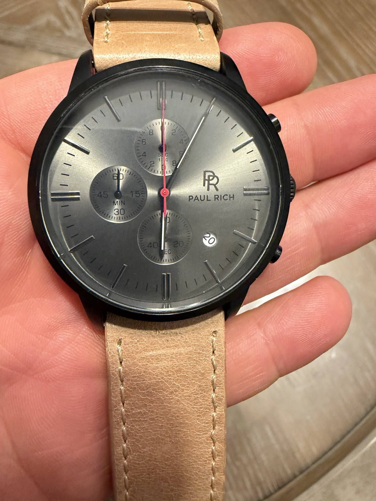 Paul Rich PR11-M Quartz Chronograph Date Gray Dial Black Steel Beige Strap