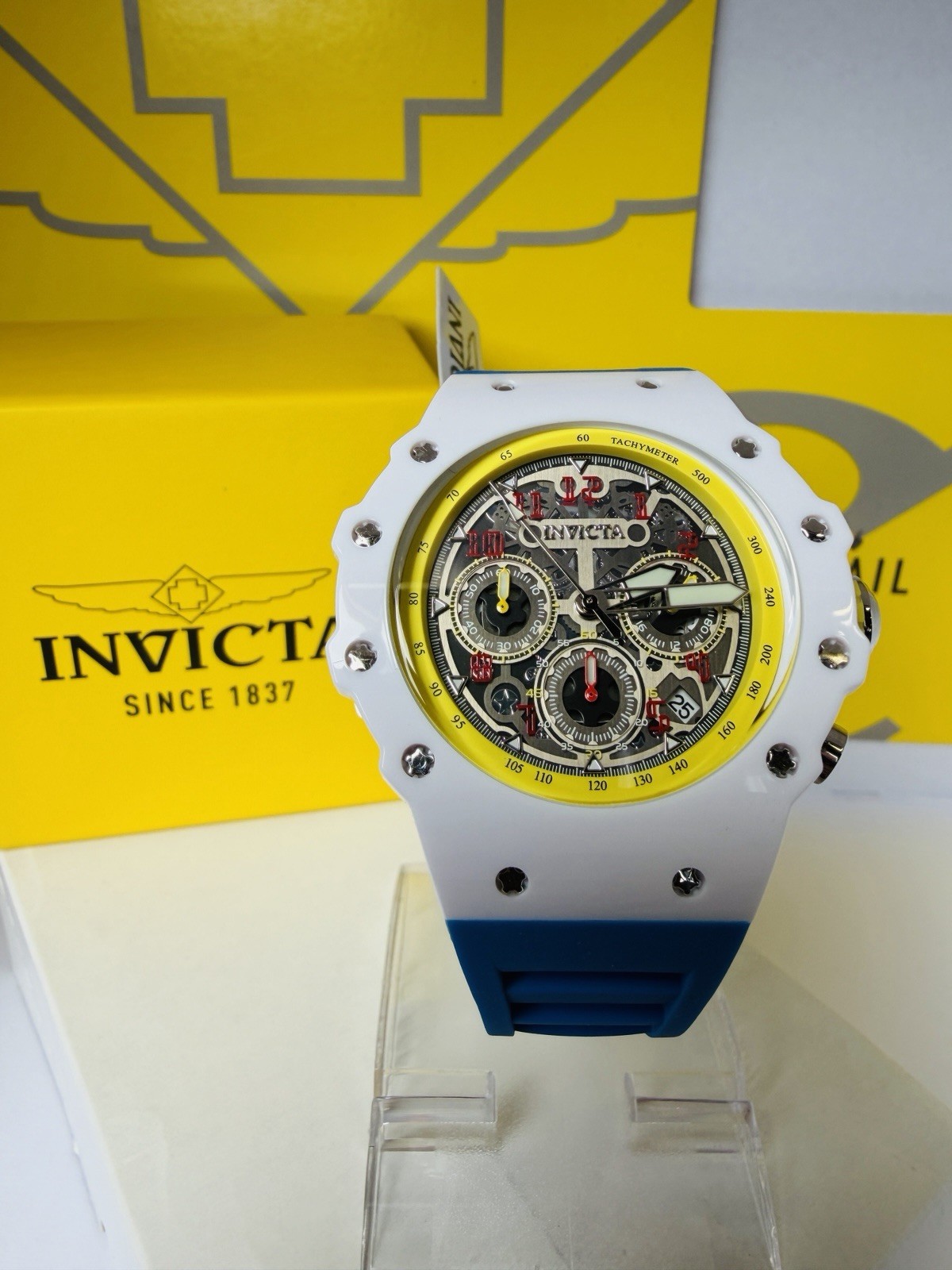Invicta Racing Vaulthan Men’s 44mm Blue, White, Yellow & Red. Skeleton Dial COOL