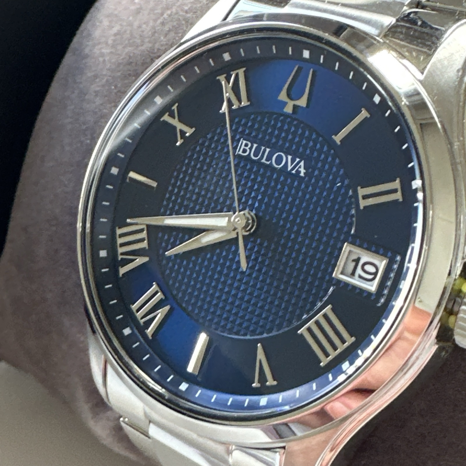 Bulova Wilton Men’s Quartz Silver-Tone Blue Dial Watch 41MM 96B386