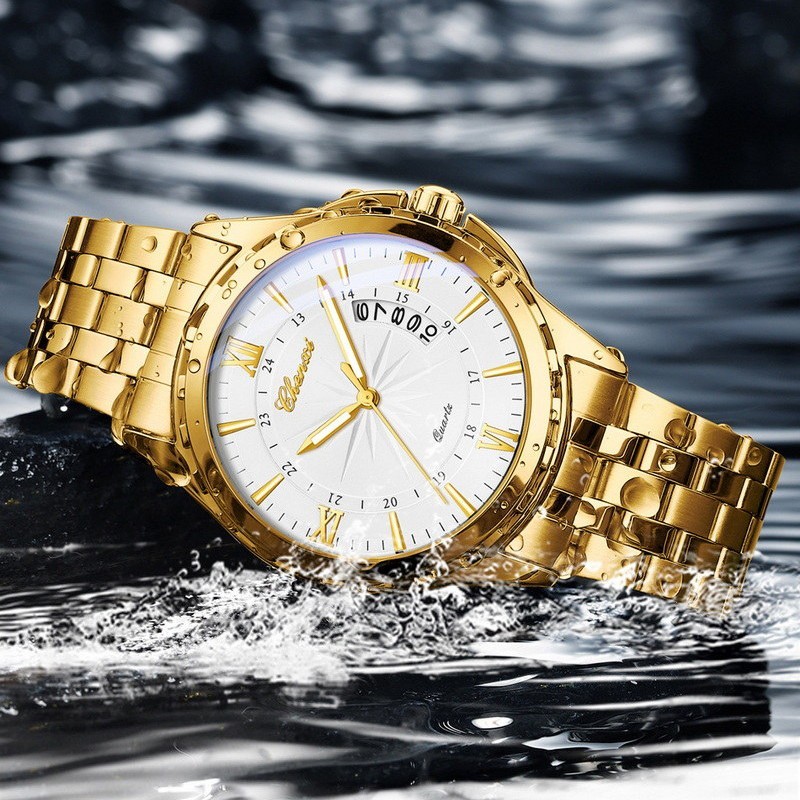 CHENXI Men’s Gold Business Day/Date Calendar Luminous Waterproof Quartz Watch