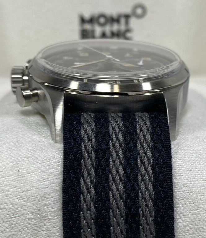 NEW MONTBLANC 1858 STEEL AUTOMATIC CHRONOGRAPH BLACK DIAL #117835 ~ $4,600