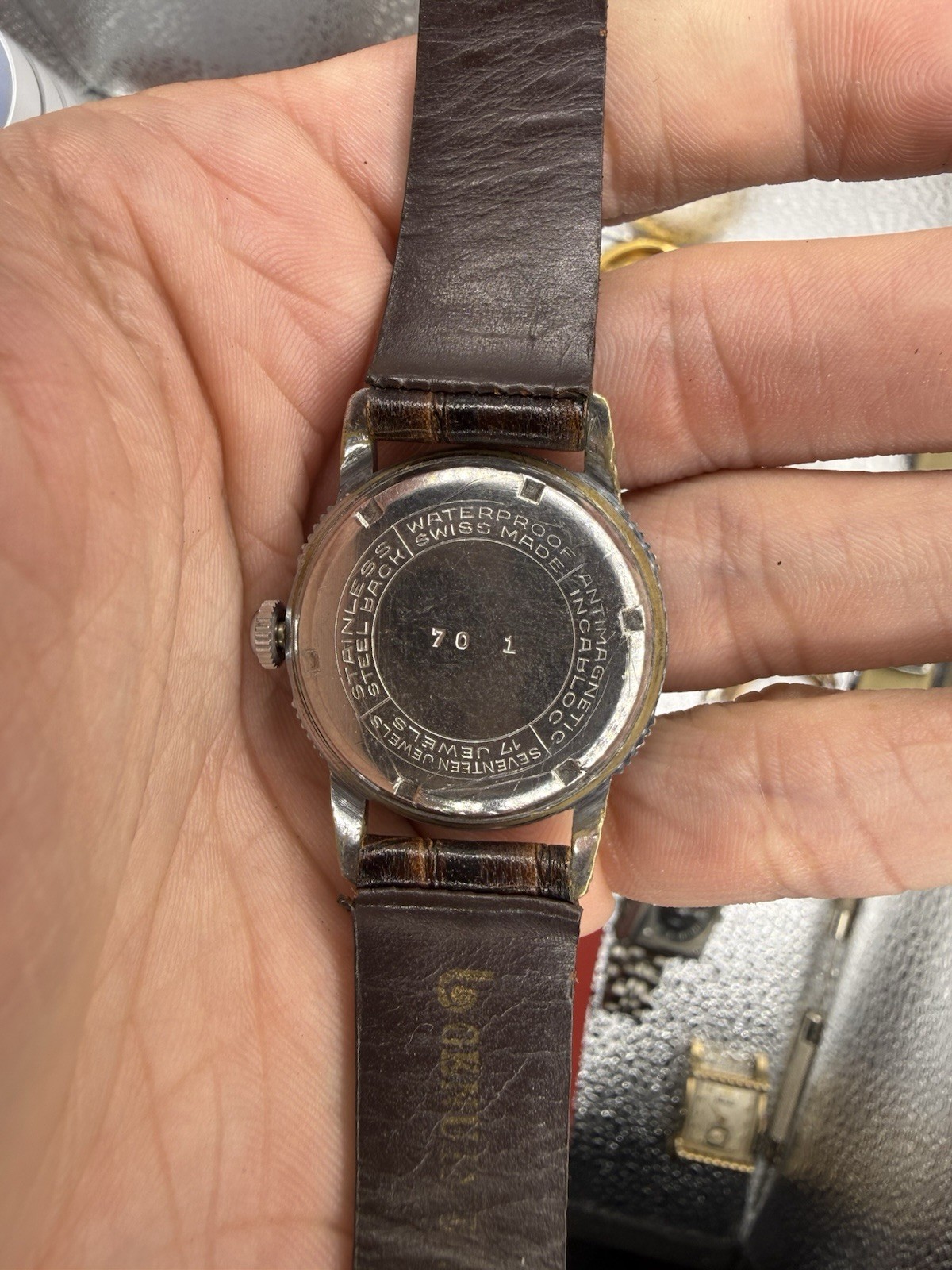 Enicar Waterproof Swiss Made Manual Wind Brown Dial Ribbed Case Leather Strap
