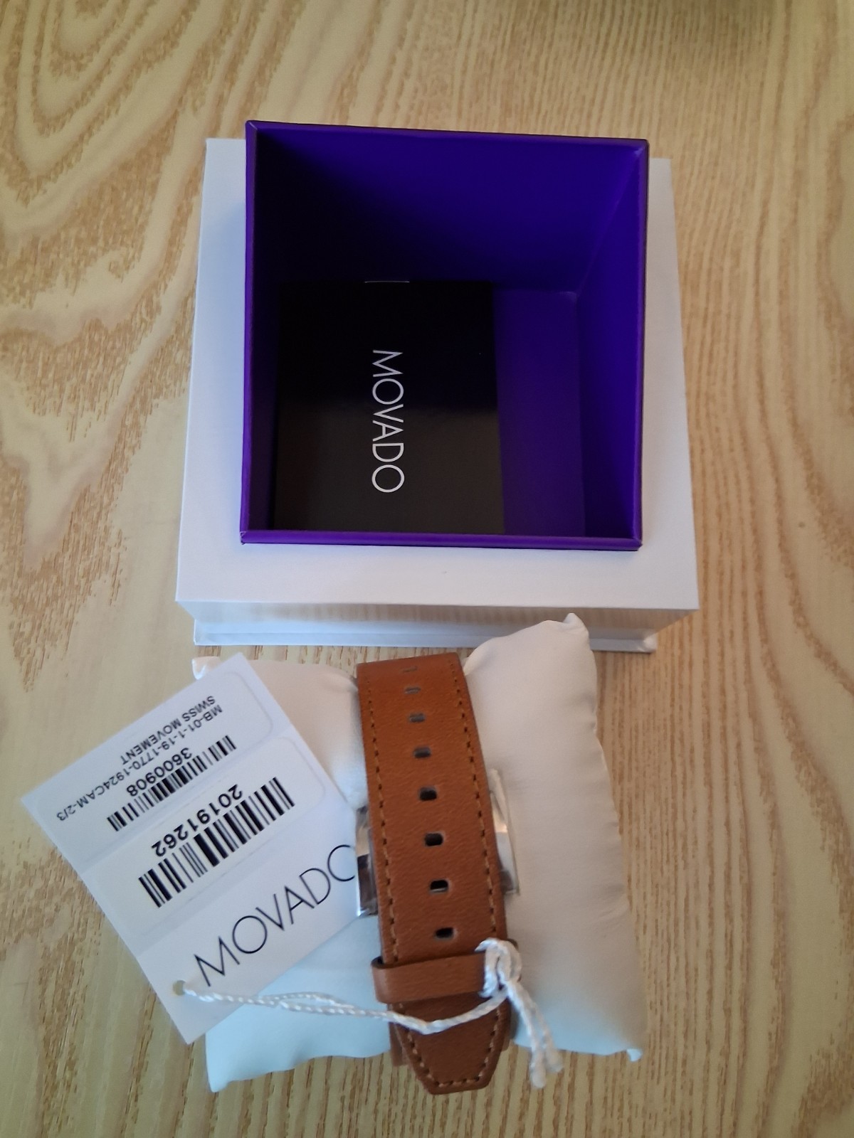 Movado Bold Quartz Chronograph Date Beige Dial Brown Leather Strap w/ Box
