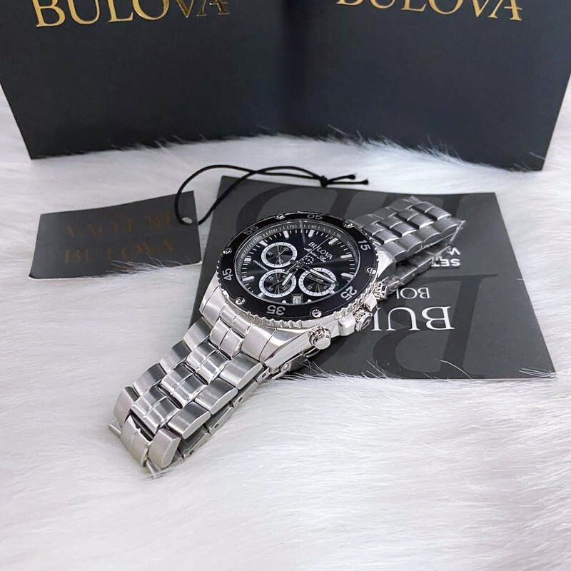 Men Bulova Classic Black Marine Star Chronograph 98B401 Quartz Watch 7.5-8-8.5