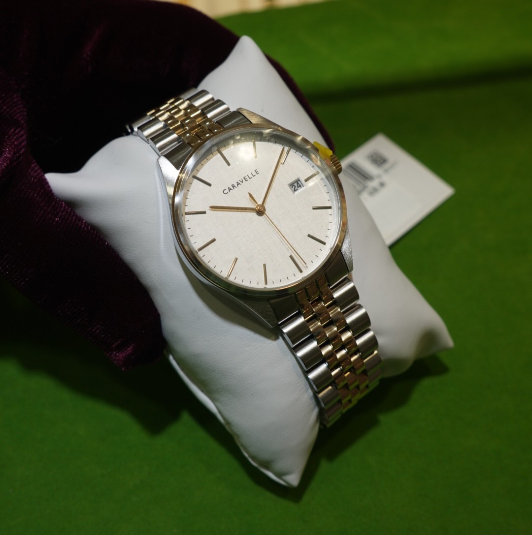 CARAVELLE By BULOVA classic white dial two tone – gold/silver – quartz watch