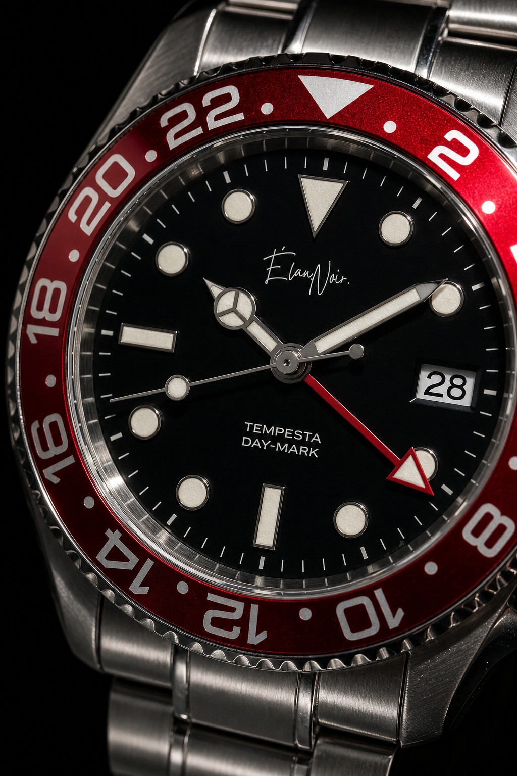 Élan Noir Tempesta Automatic GMT Watch 41mm 316L Steel Dial Red/Black NH35