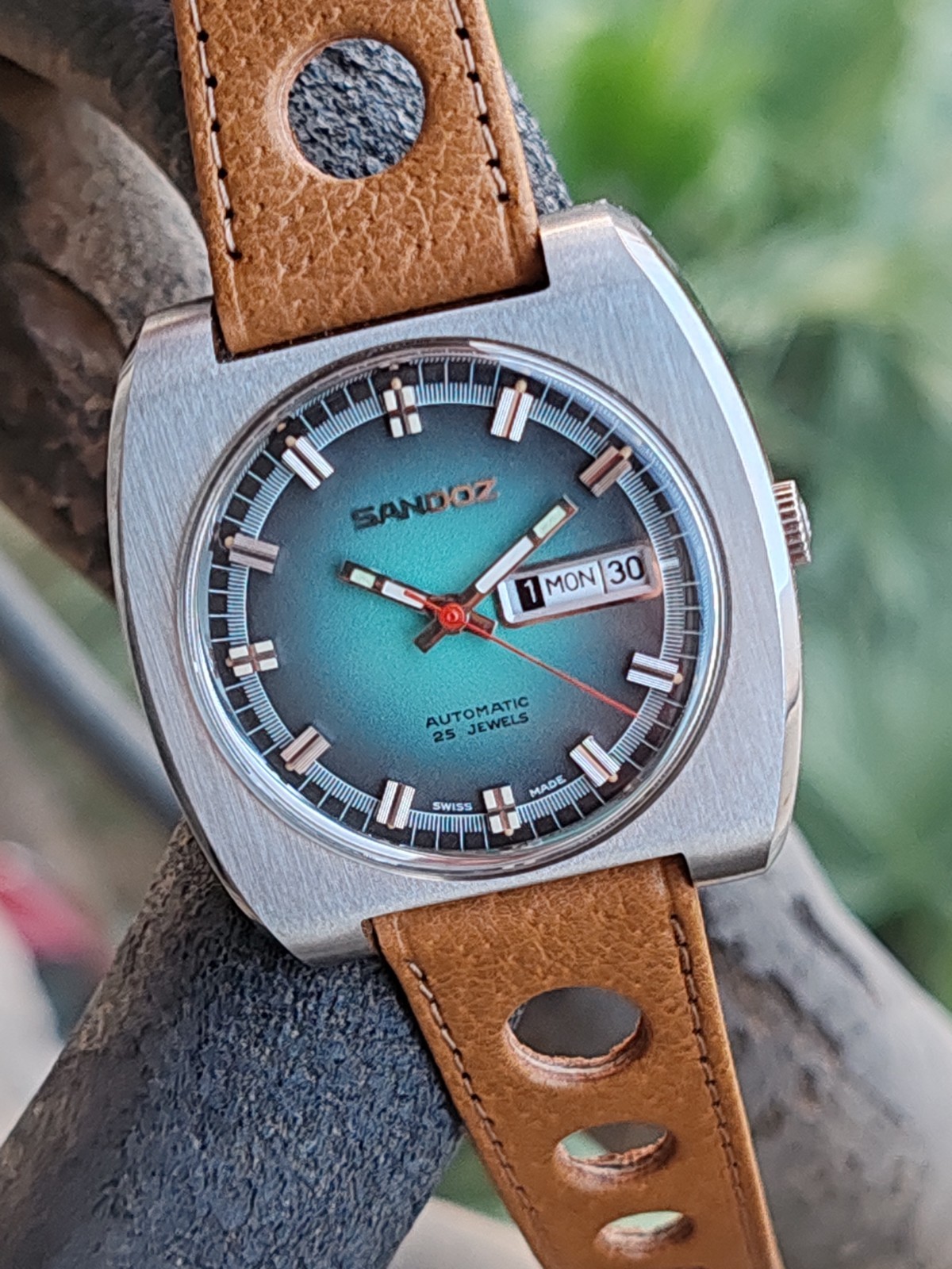 Sandoz Automatic 1746Z-84-8 Teal Gradient Dial Vintage 1970s