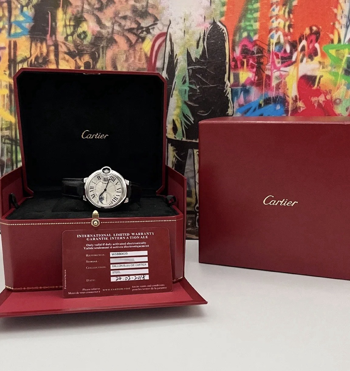 Cartier Ballon Bleu Moon Phase Automatic Swiss Steel Silver Dial Black Strap
