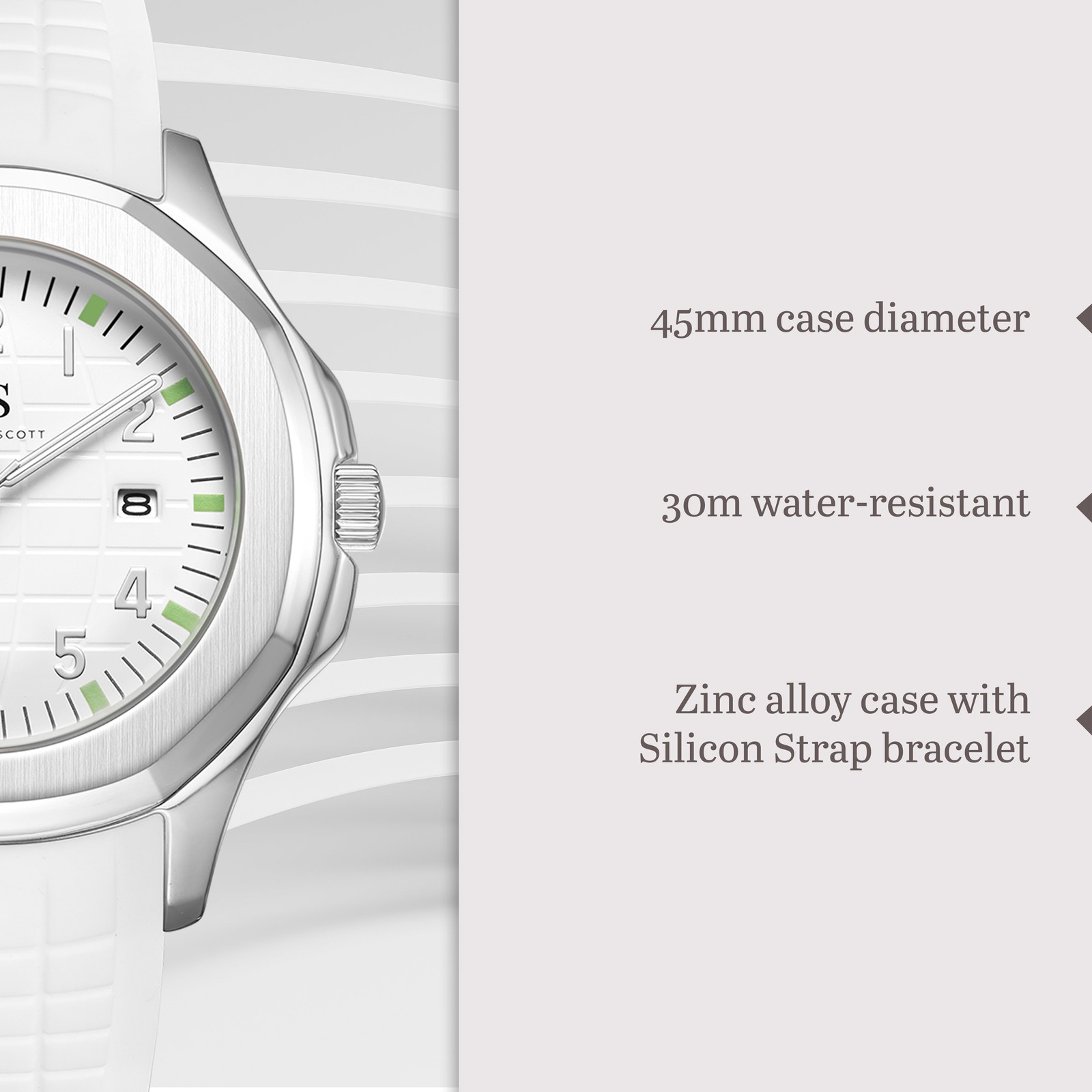 Kenneth Scott Men’s Analog Watch | White Dial, 45mm, 30 m (3 ATM)