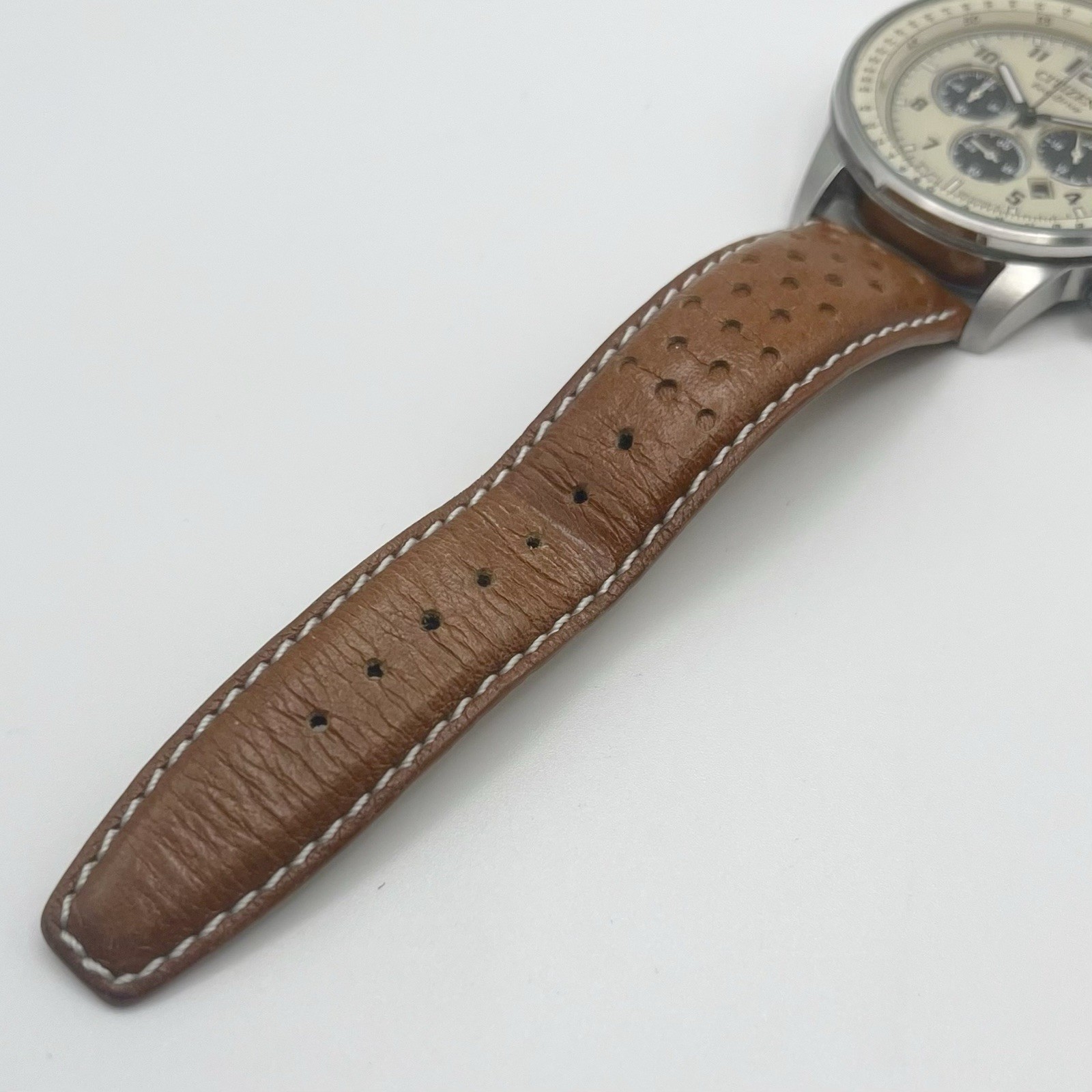 Citizen Eco-Drive Quartz Chronograph 10 BAR WR 44mm Date Tan Dial 3 Subdials