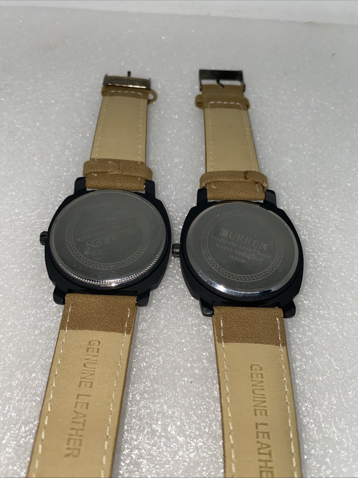 Lot Of 2 CURREN BEIGE LEATHER BLACK CHRONOMETER WATCHES! #M8139