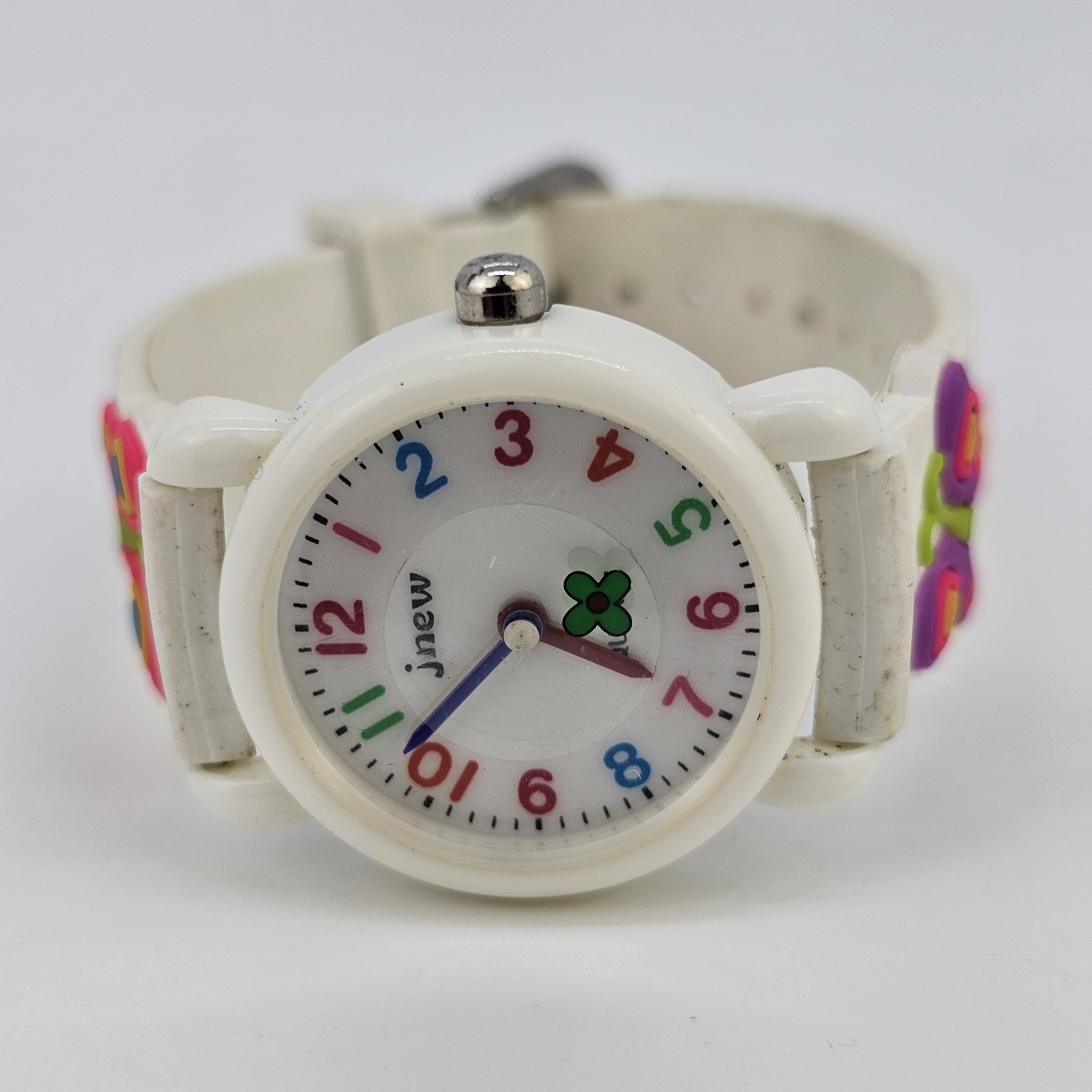 Kids Butterfly Watch 27MM White Dial Multicolor Plastic Bands New Battery
