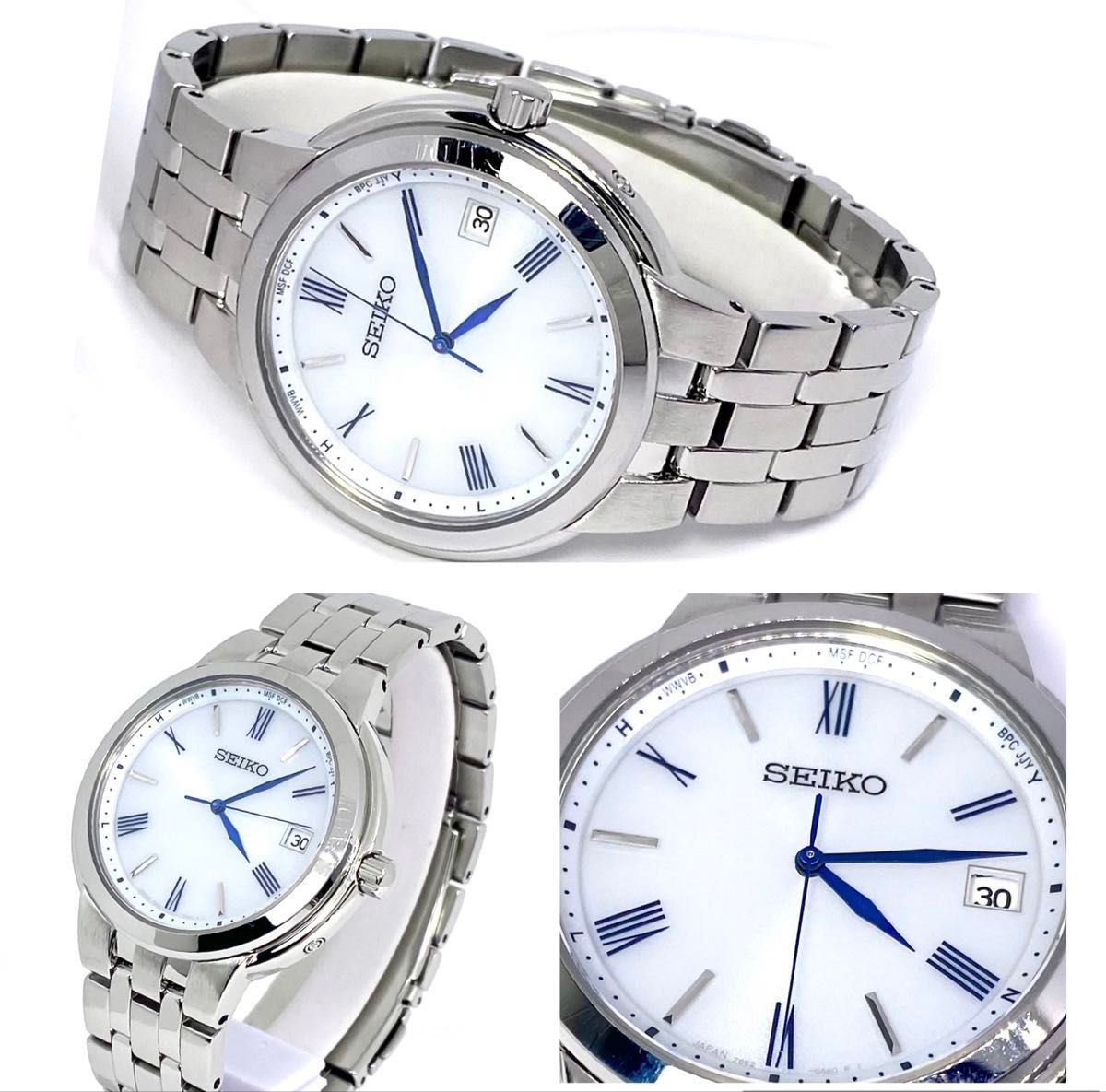 SEIKO Radio Solar Watch JIS Class 1 Anti Magnetic Performance 7B62 White Dial x