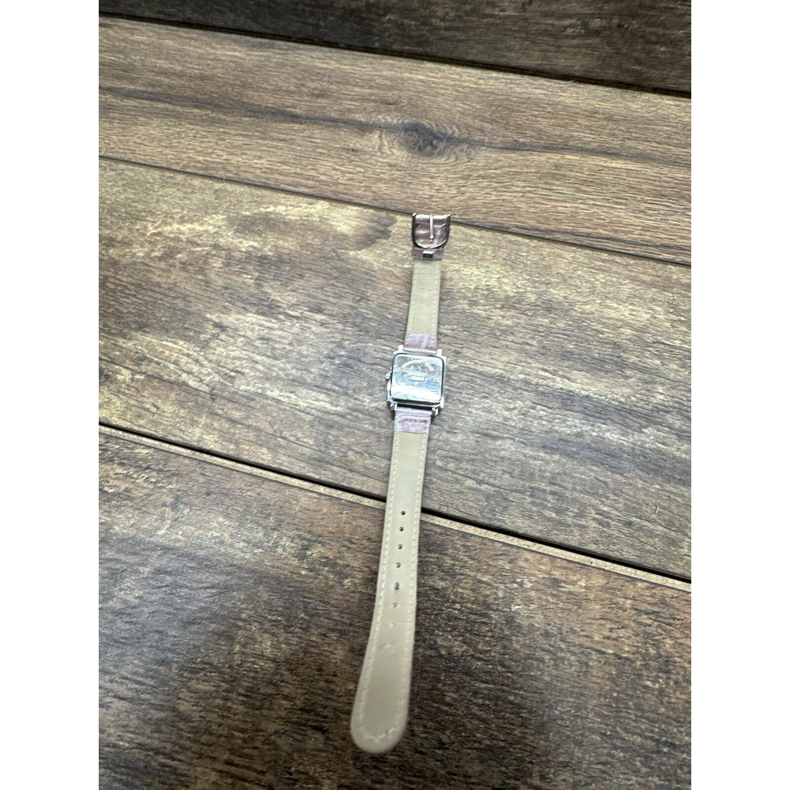 Disney Tinkerbell Watch Square Silver Tone Lavender Croc Strap Tinker Bell As Is