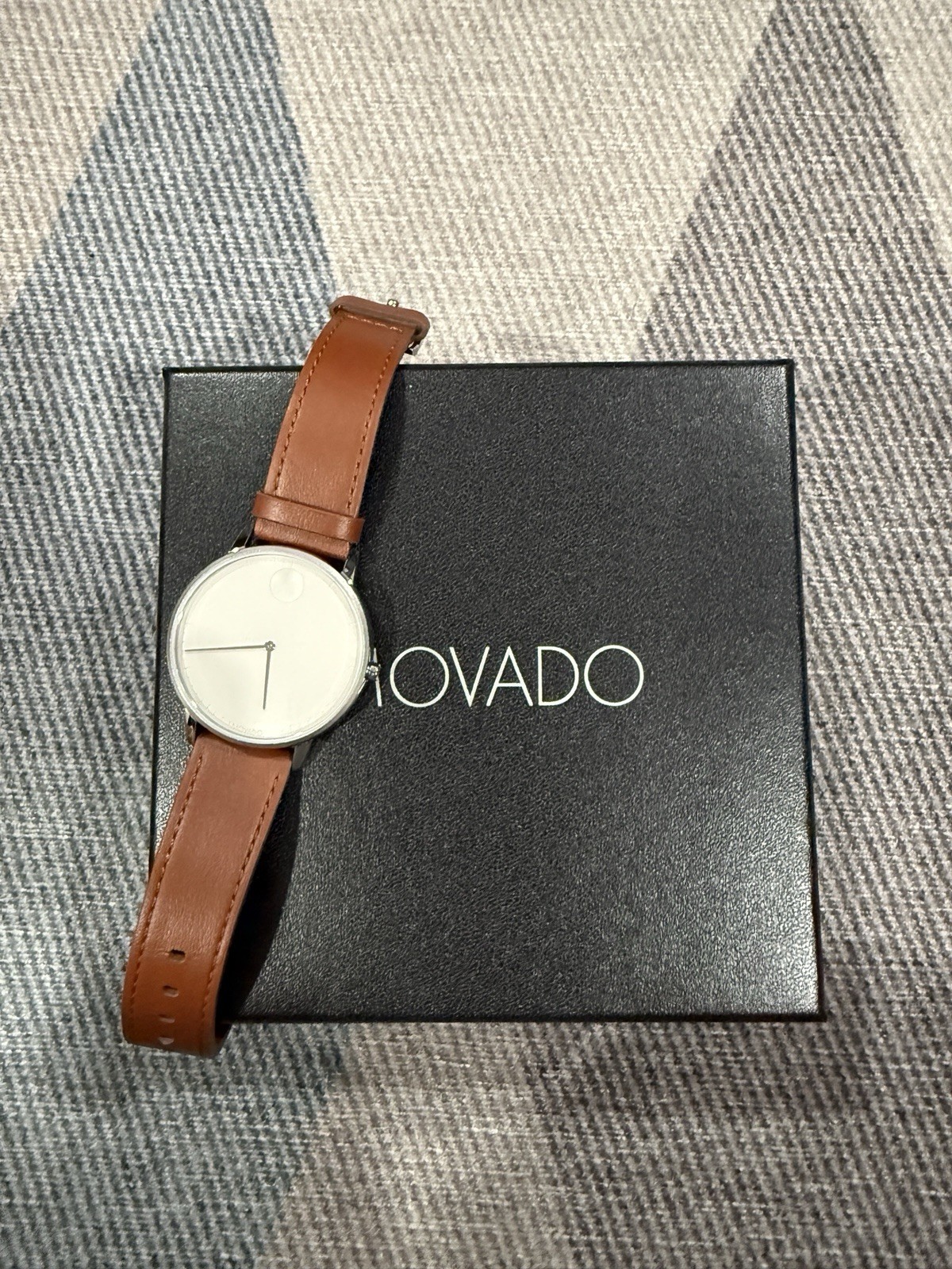 Movado Face 3640106 Watch 41mm White Dial Cognac Leather Swiss Quartz