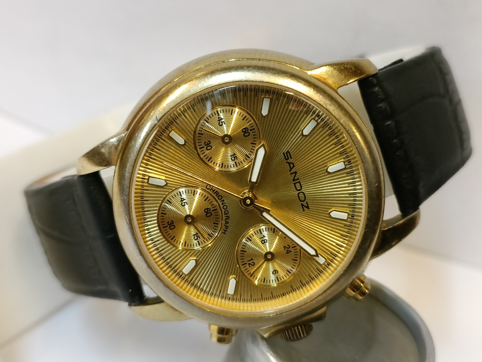 SANDOZ CHRONOGRAPH QUARTZ GOLD DIAL 89410 MEN’S WORKING CONDITION