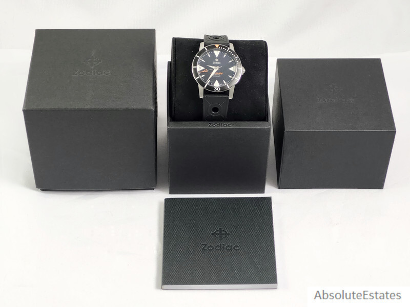 NEW Zodiac Super Sea Wolf Skin Diver Black Silver Automatic Watch ZO9214 NWT Box