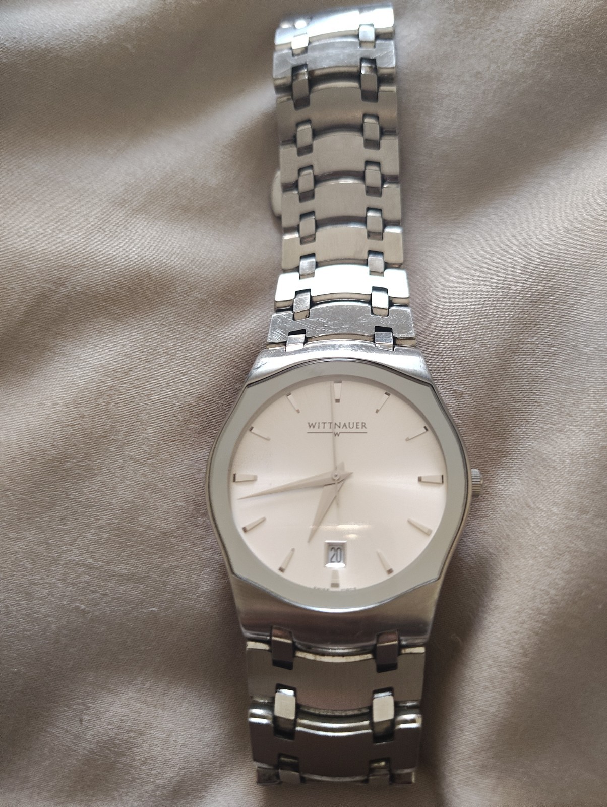 Wittnauer Quartz 35mm Silver Dial Date Stainless Steel Bracelet Dress Watch