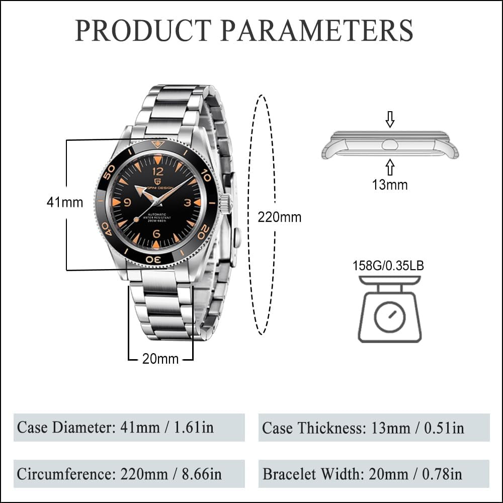 Pagani Design Men’s Automatic Diver Watch 200M Waterproof NH35 Sapphire Bezel