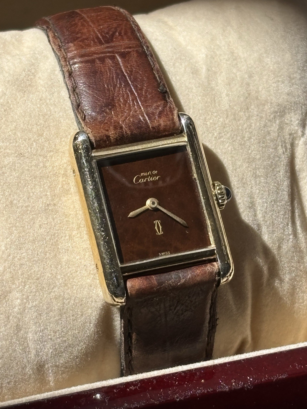 Vintage Must De Cartier Tank Manual Wind Brown Turtle Shell Dial 20.5x28mm SMALL