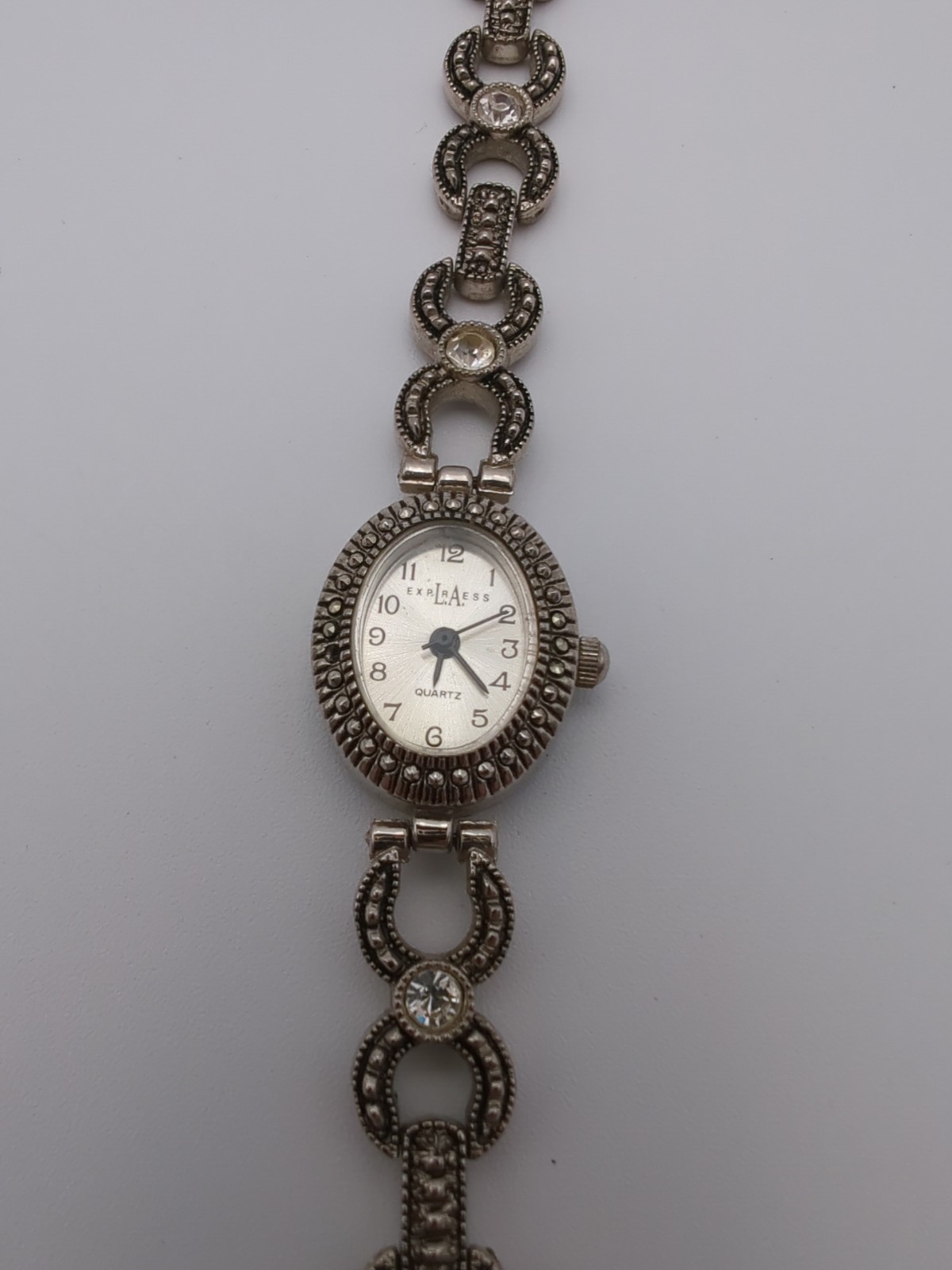 Ladies Quartz Watch Marcasite 23mm Oval Dial New Battery Works La Express