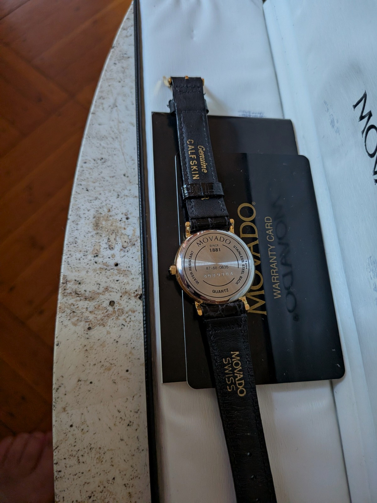 Vintage Movado Ladies Watch Gold Plated Black Dial Roman Numerals Full Set Box