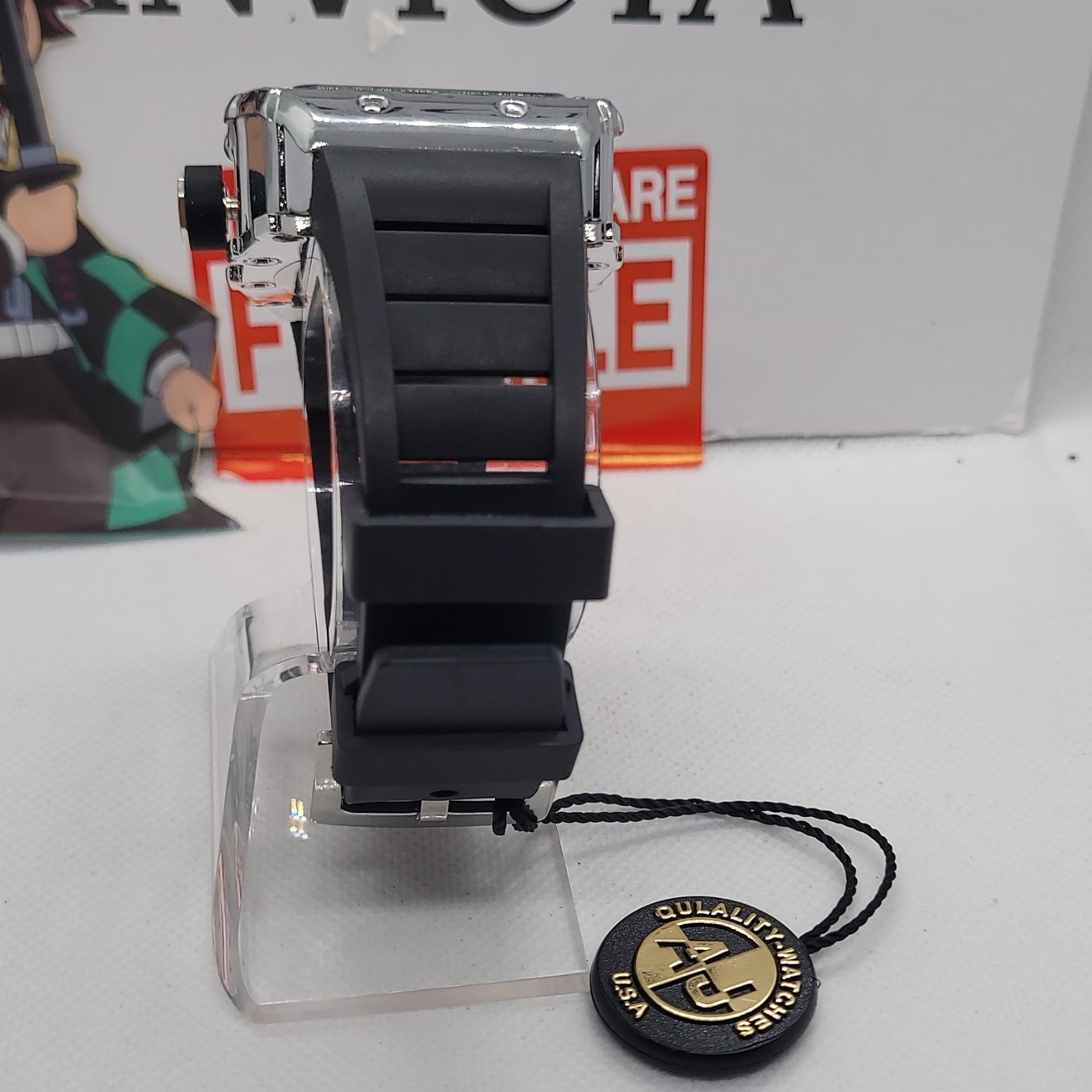 440 AJ wave multicolor graffiti dial tonneau black rubber strap water-resistant