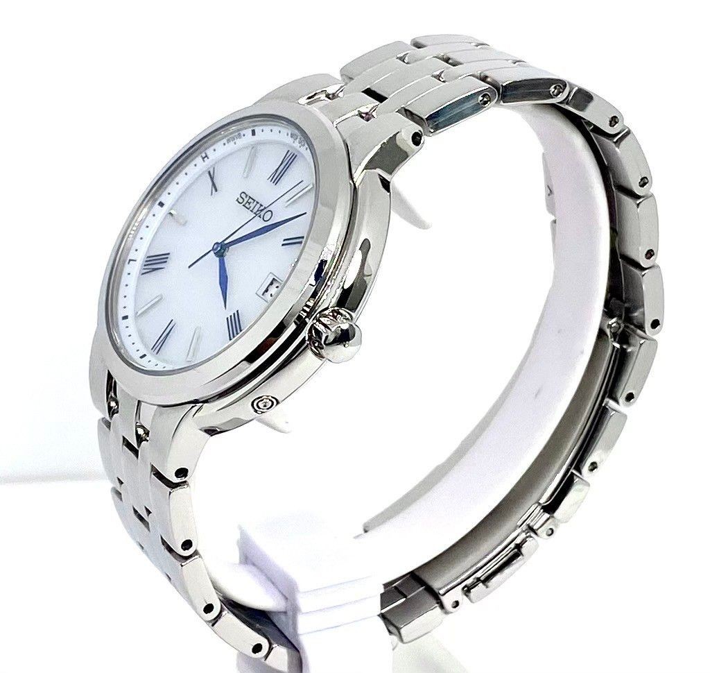 SEIKO Radio Solar Men s Wristwatch JIS Class 1 Magnetic Resistance White Dial Bl