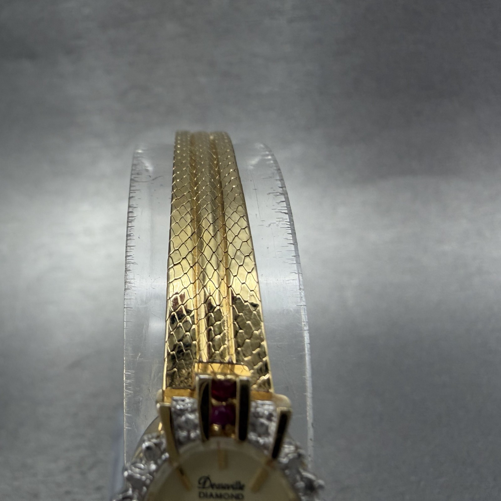 Armitron Deauville Diamond Watch Women 15mm Gold Dial Gold Ruby Oval New Battery