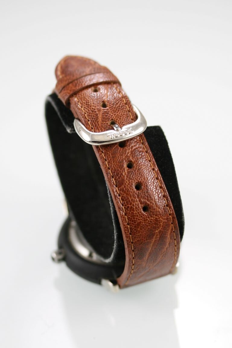 Fossil FSL Watch Men Stainless Silver Black Rubber Leather Brown 100m Quartz