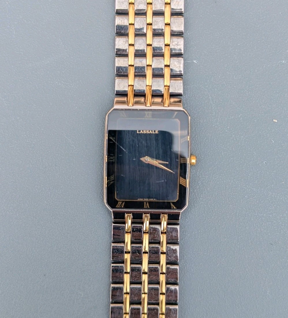 Lassale Seiko Watch Mens 24mm Black Dial Two Tone 7N00-5089 (New Battery) 6.5″