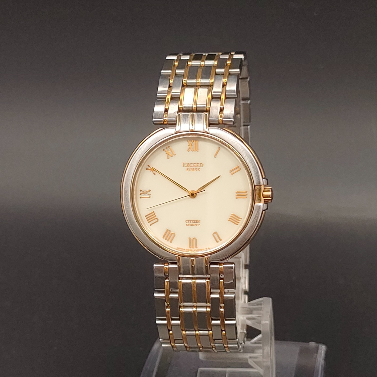 Vtg 1990 N MINT Citizen CQ Exceed Buros 5637-F60366 Ivory Qz 33mm Mens Watch JP