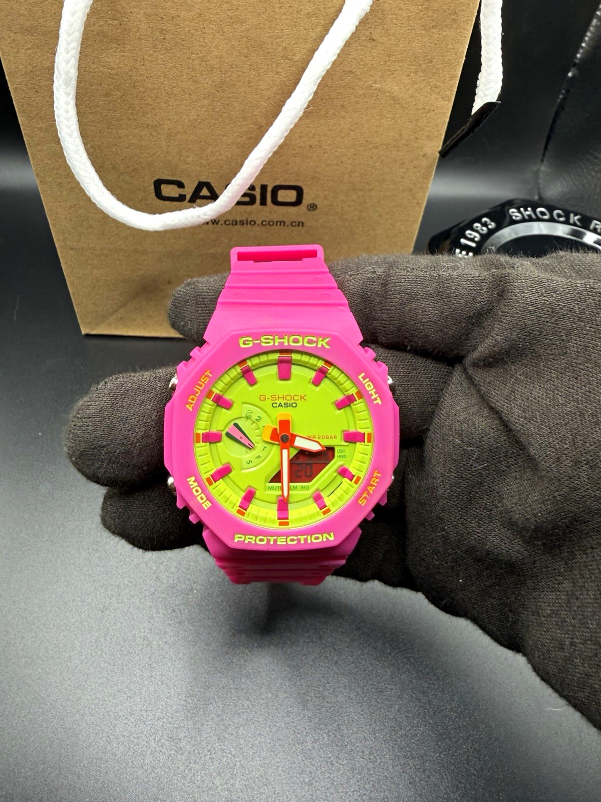 Casio G-SHOCK Analog/Digital Quartz 200m Green Dial Pink Resin Watch