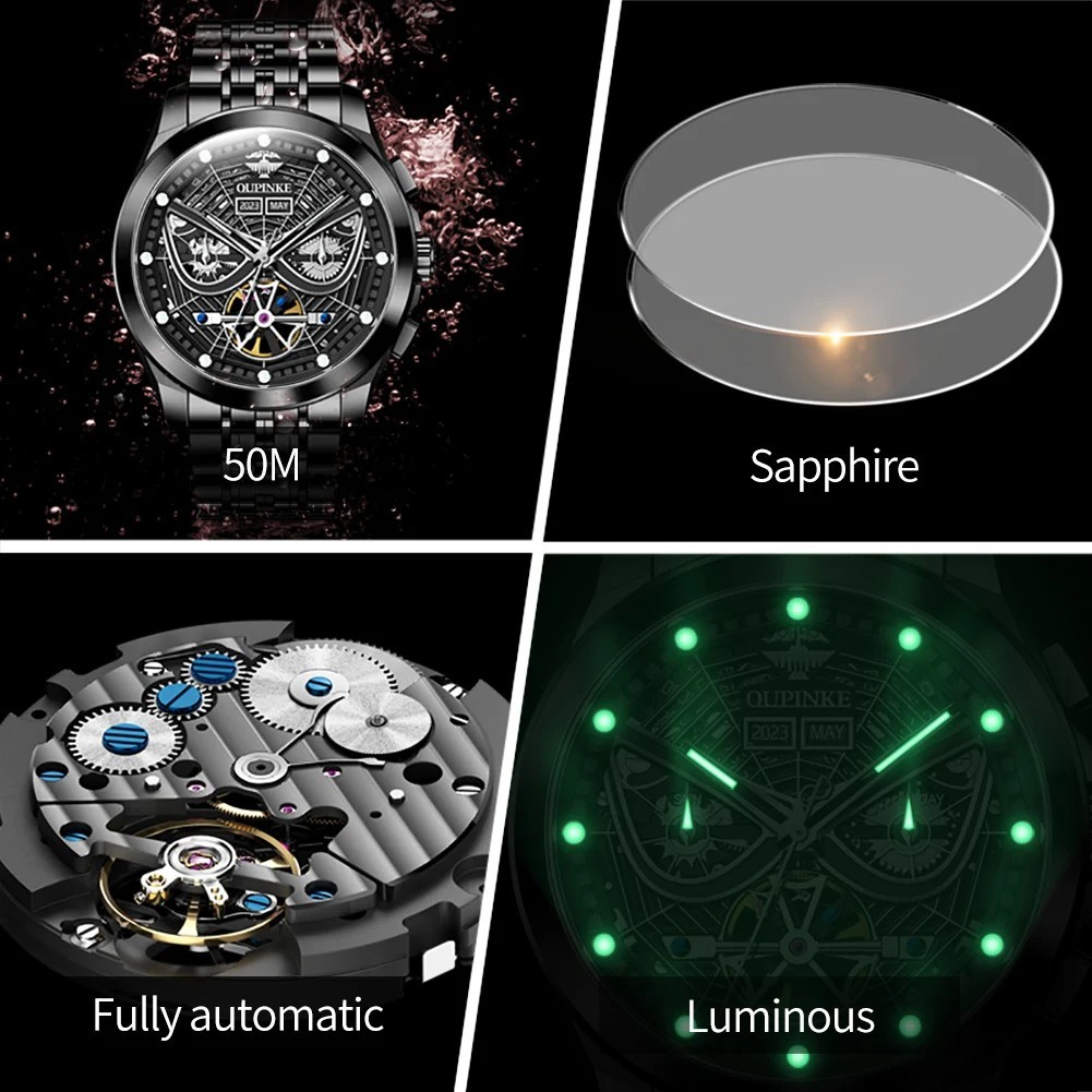 Automatic Mechanical Watch Waterproof Skeleton Luxury Dial Men Men’s Strap