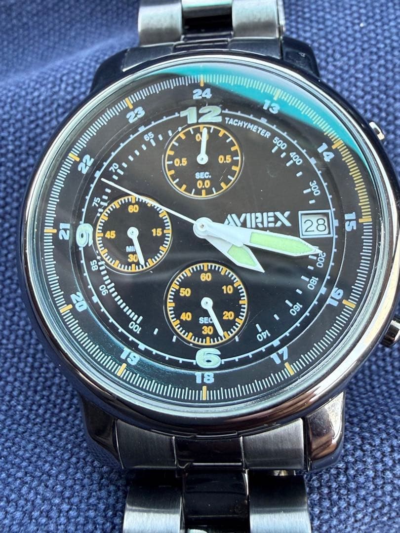 AVIREX Chronograph Black Dial Stainless Steel Watch Dead Battery Junk