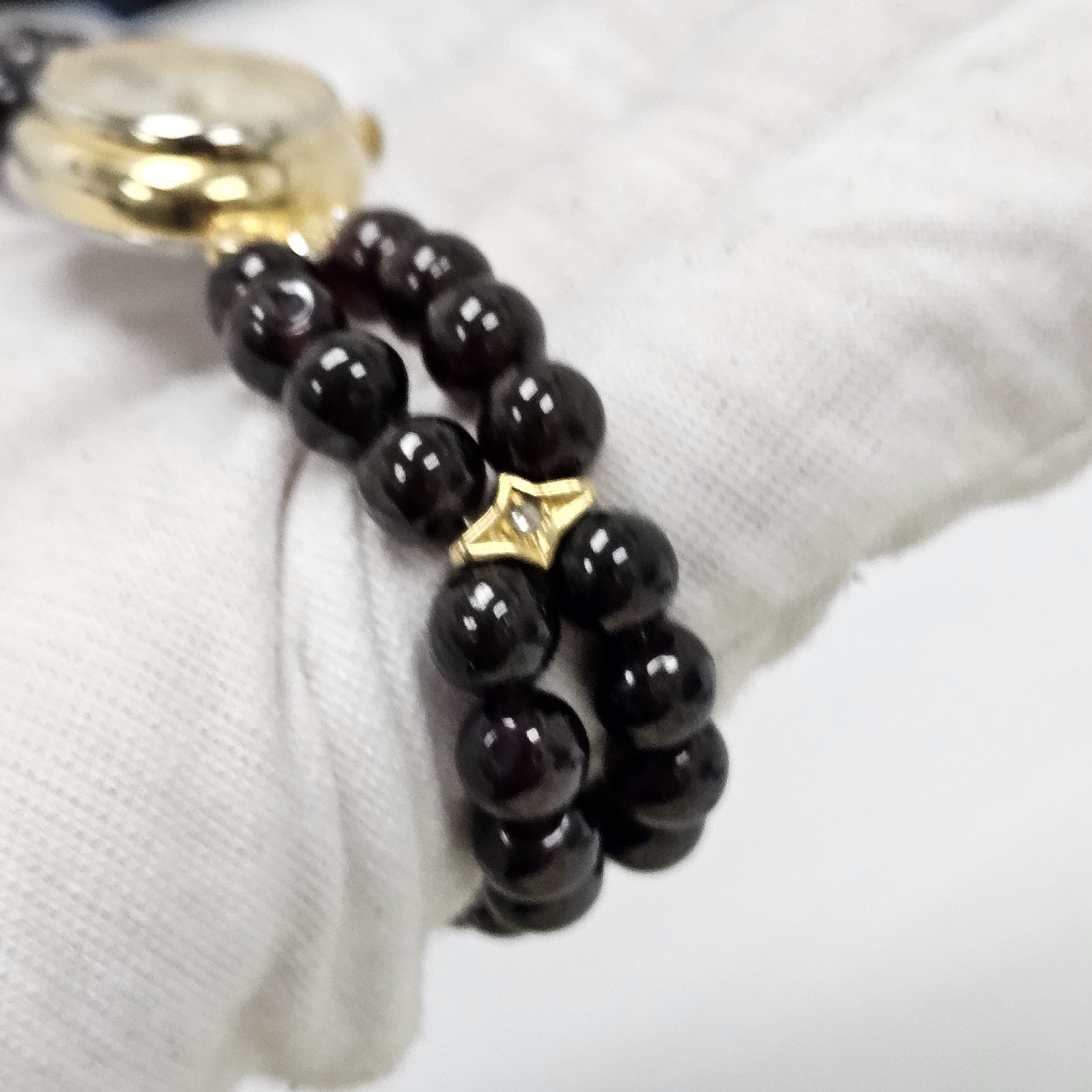 Lucoral Gold Tone Black Beaded Diamond Ladies Cocktail Dress Watch 7 3/4″ Wrist