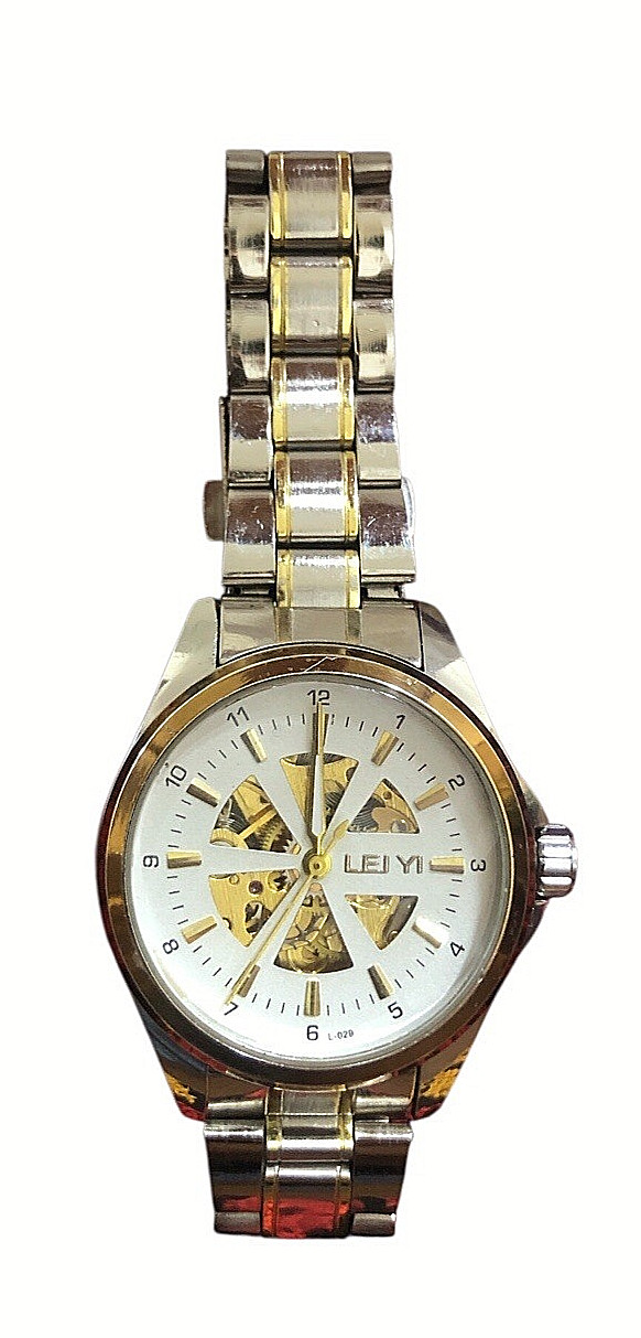 LEI YI L-029 Vintage Automatic Skeleton Watch Two Tone Gold Silver Ladies