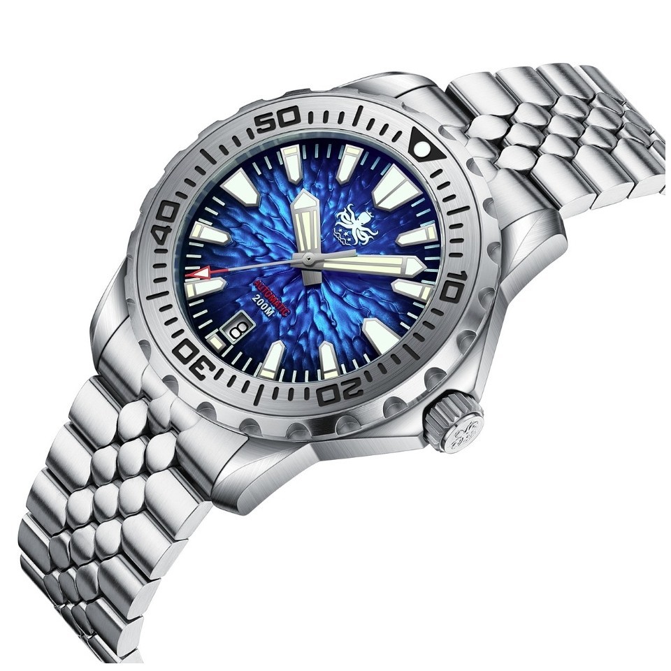 PHOIBOS KRAKEN PY059B Reef Blue Automatic Mens Dive Watch Stainless Steel 200m