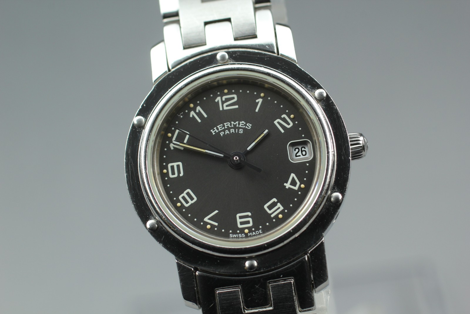 Vintage Hermes Clipper CL4.210 Black Dial Ladies Quartz 24mm Swiss Watch C.2000