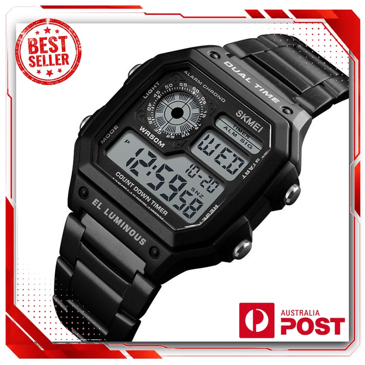 Men Digital LED Watch Date Waterproof Stainless Steel Military Sport Wrist Watch