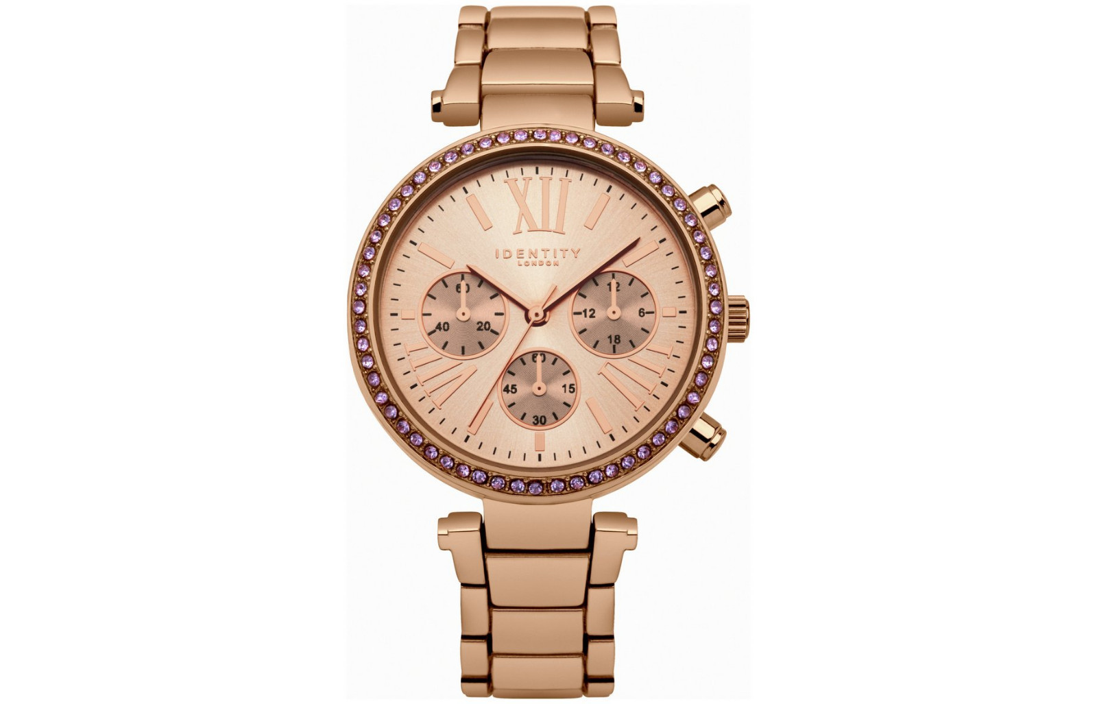 Identity Rose Pink Stone Set Bracelet Watch New (Requires Battery)