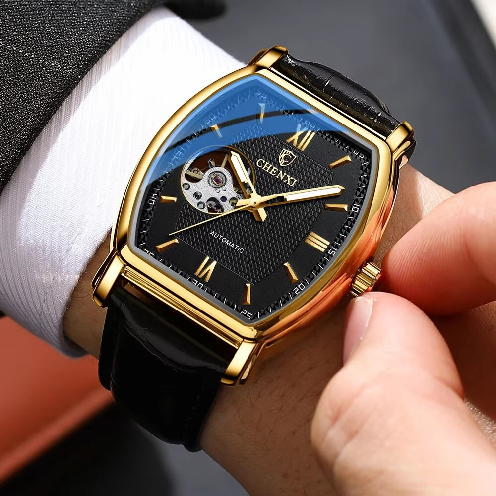 CHENXI Men Mechanical Watch Automatic Leather Rectangle Business Male Wristwatch
