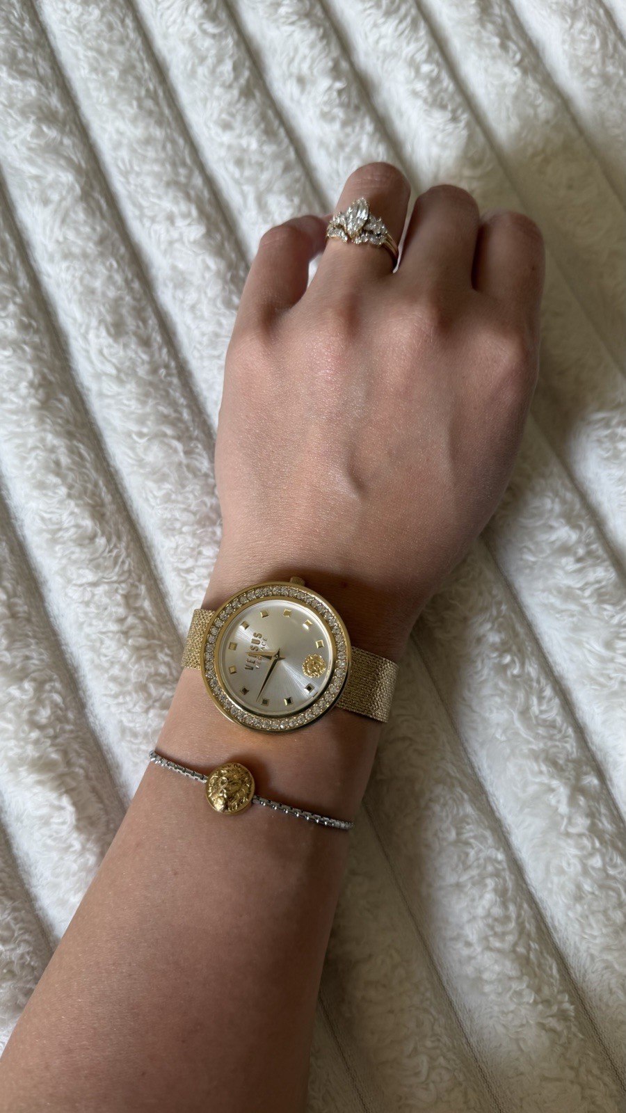 Versus Versace Women’s Gold Tone Mesh Bracelet Quartz Watch 33mm Silver Dial