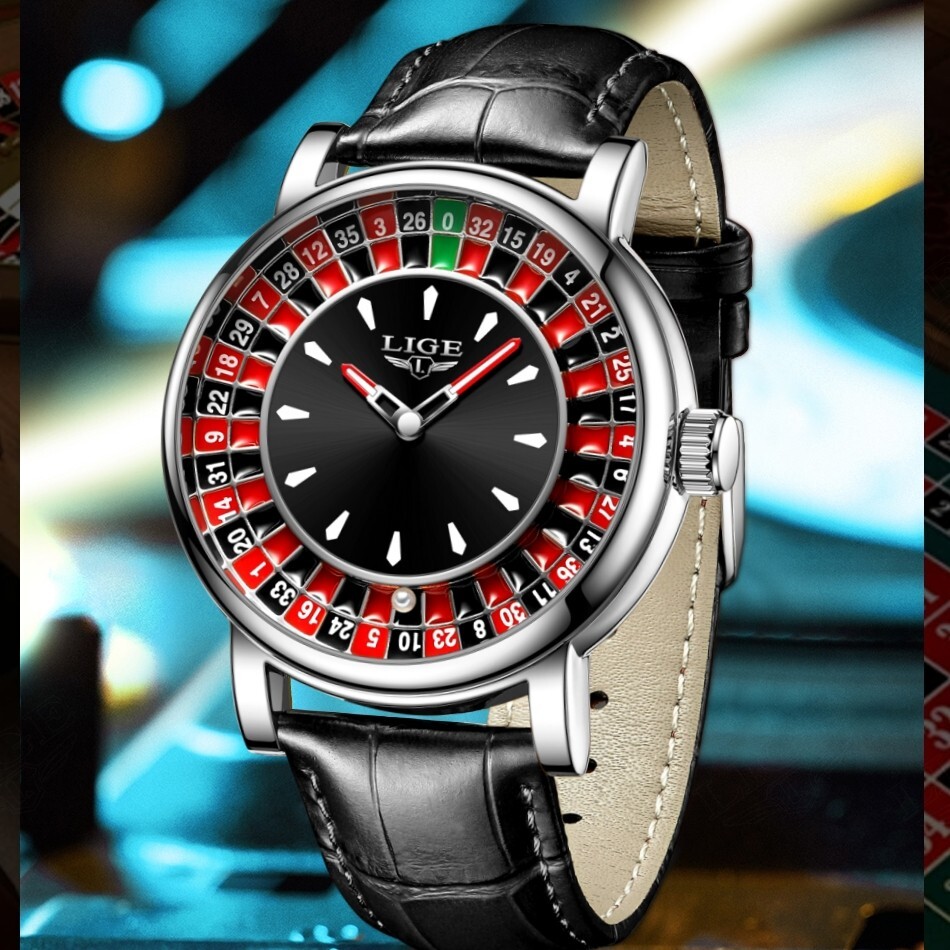 LIGE Mens Watch Quartz Chronograph Leather Strap Luminous Luxury Man Wristwatch