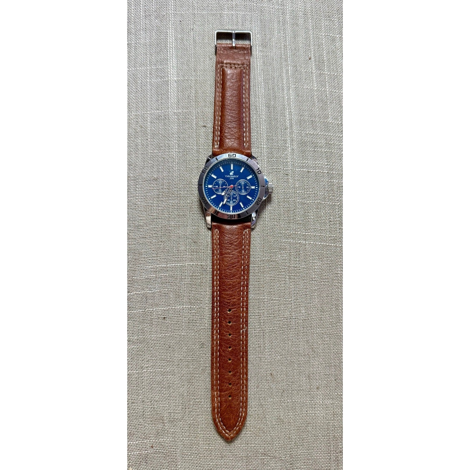 Caribbean Joe CJ7119SL Blue Dial Brown Strap Men’s Watch NWOT