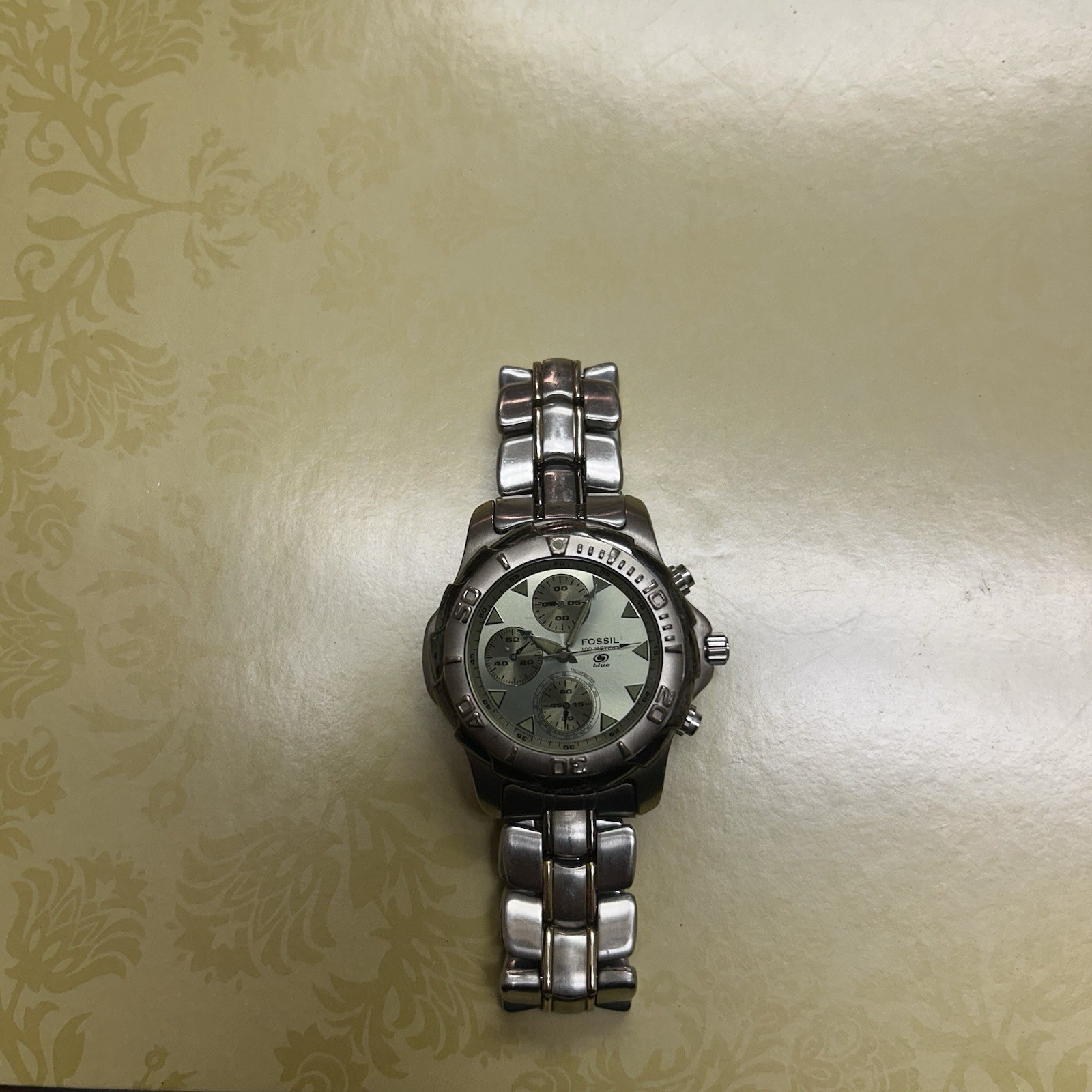 Fossil Blue Stainless Steel Watch Case Silver Dial 100M Water Resistant
