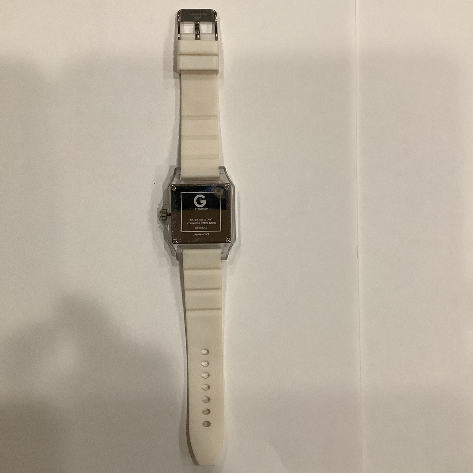 G by GUESS G59023L1 White Dial & Rubber Band Plastic Square Unisex Watch, Used
